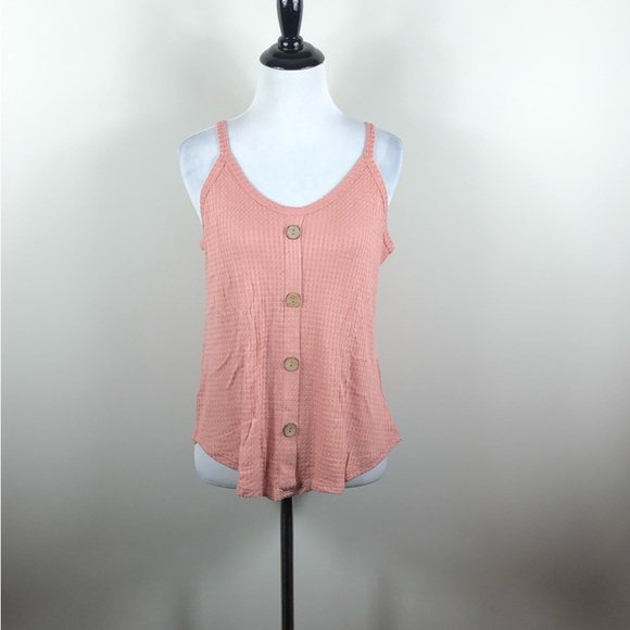 Pink Top Waffle Knit Button Detail Tank - Picture 3 of 5